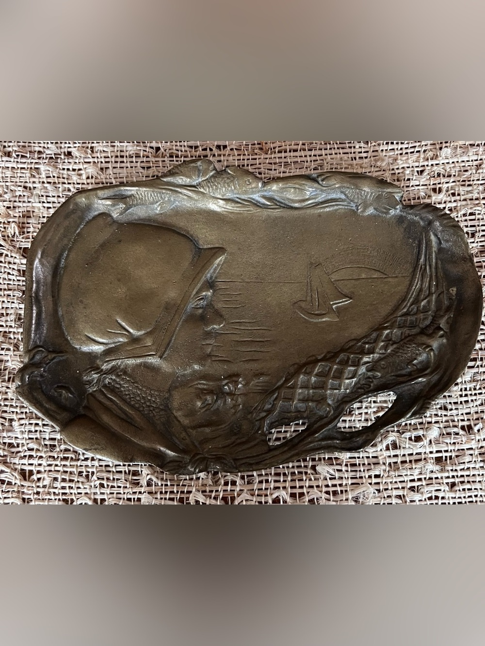 RARE WWII Bronze Tray Relief Plaque Made in Belgium Charles DeGarmo See Sticker